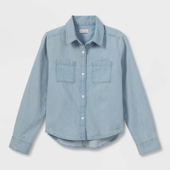 Girls' Long Sleeve Woven Button-Down Shirt - Cat & Jack - Picture 1 of 1